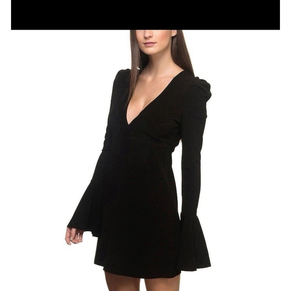 Free People Talk About It Mini Dress Black Flutter Sleeve Plunging Neckline L - Picture 1 of 7